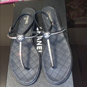 Chanel leather and rhinestone sandals